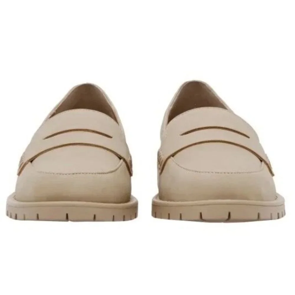 DV Dolce Vita 7 Lug Loafer Crisp Chunky Heel Slip On Shoes Vegan Suede Beige